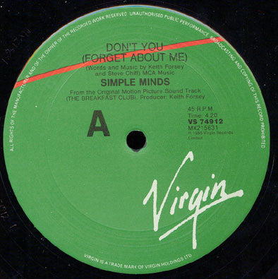 Simple Minds – Don't You (Forget About Me) 12" vinyl record, image 3 of 4