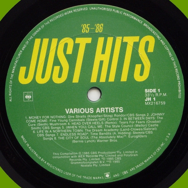Various – Just Hits '85-'86 LP vinyl record, image 3 of 4
