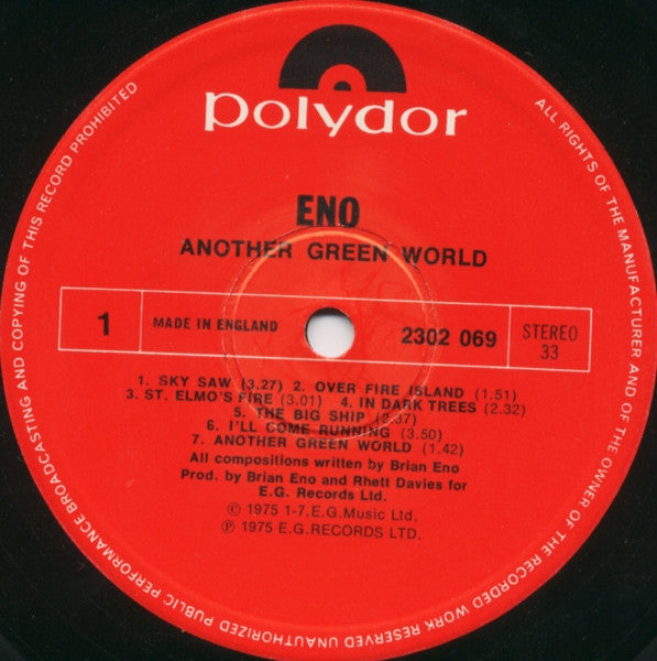 Brian Eno – Another Green World LP vinyl record, image 3 of 4