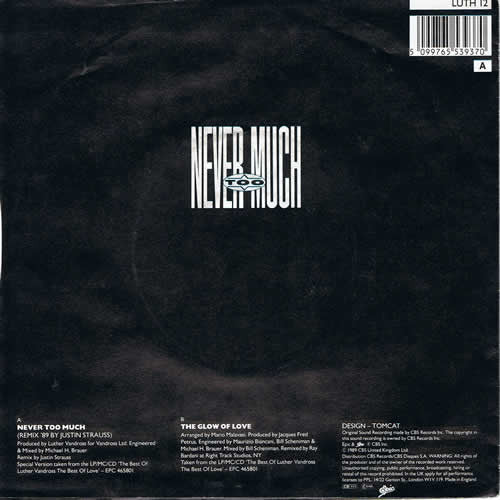 Luther Vandross – Never Too Much (Remix '89) 7" vinyl record, image 2 of 5