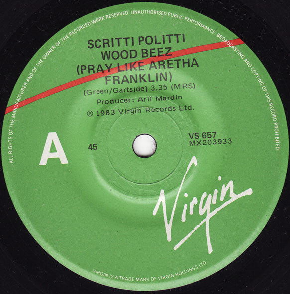 Scritti Politti – Wood Beez (Pray Like Aretha Franklin) 7" vinyl record, image 2 of 3