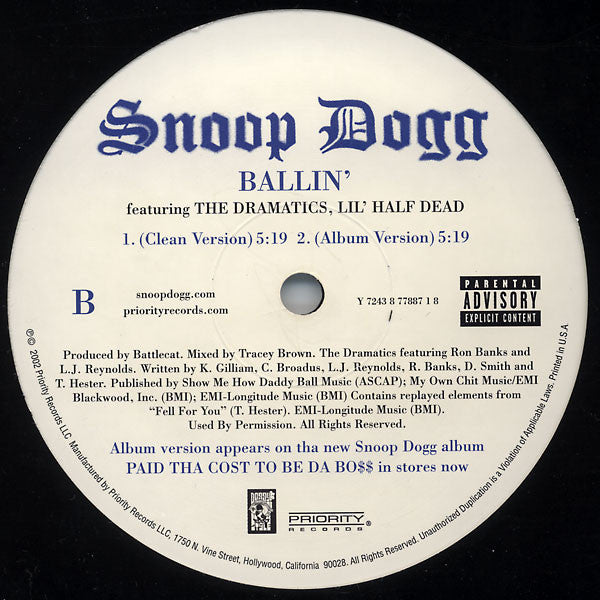 Snoop Dogg – Beautiful / Ballin' 12" vinyl record, image 3 of 4