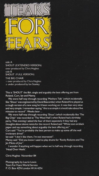 Tears For Fears – Shout (Extended Version) 12" vinyl record, image 7 of 10