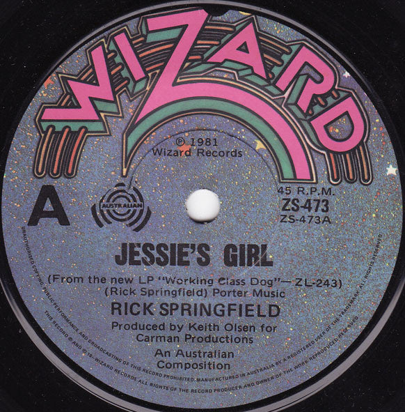 Rick Springfield – Jessie's Girl 7" vinyl record, image 1 of 2