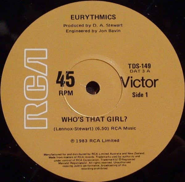 Eurythmics – Who's That Girl? 12" vinyl record, image 3 of 4