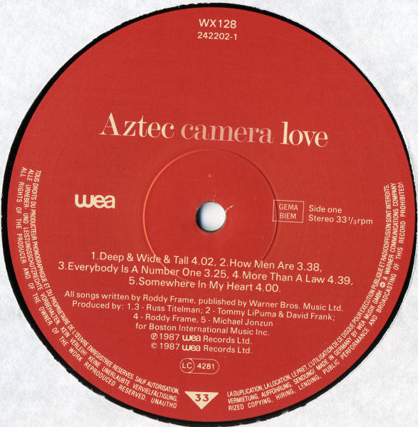Aztec Camera – Love LP vinyl record, image 3 of 7