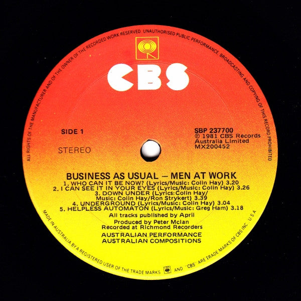 Men At Work – Business As Usual LP vinyl record, image 3 of 6