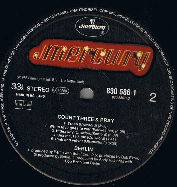 Berlin – Count Three & Pray LP vinyl record, image 4 of 6
