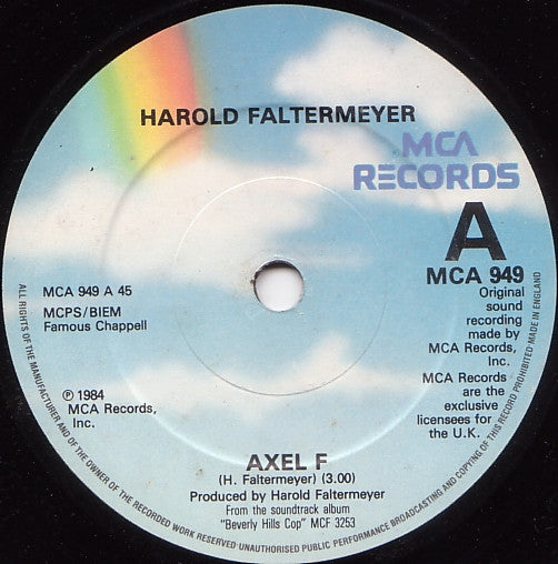 Harold Faltermeyer – Axel F 7" vinyl record, image 3 of 4