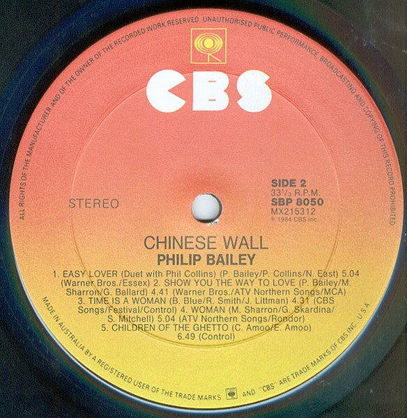 Philip Bailey – Chinese Wall LP vinyl record, image 6 of 6