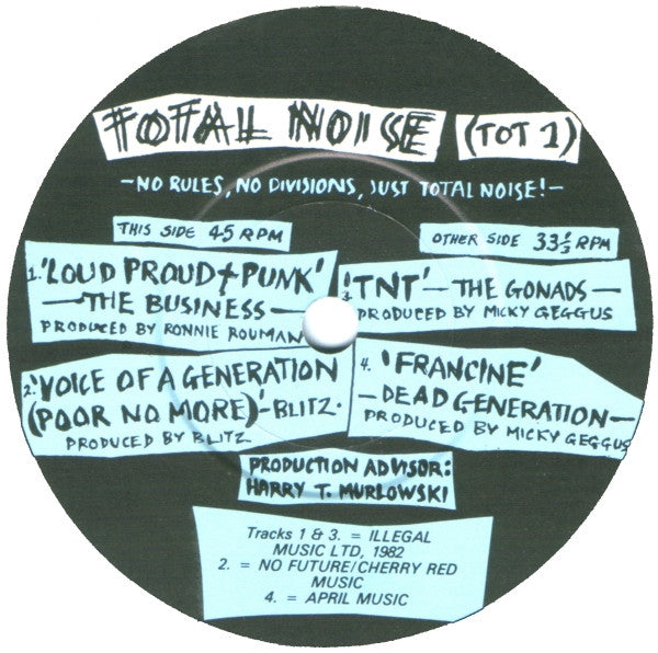 The Business, The Gonads, Blitz, Dead Generation – Total Noise #1 7" vinyl record, image 3 of 3