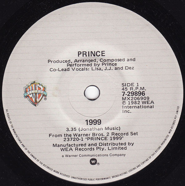 Prince – 1999 7" vinyl record, image 1 of 3