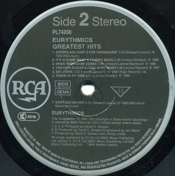 Eurythmics – Greatest Hits LP vinyl record, image 5 of 10