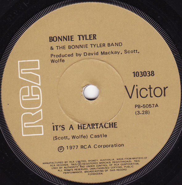 Bonnie Tyler, The Bonnie Tyler Band – It's A Heartache 7" vinyl record