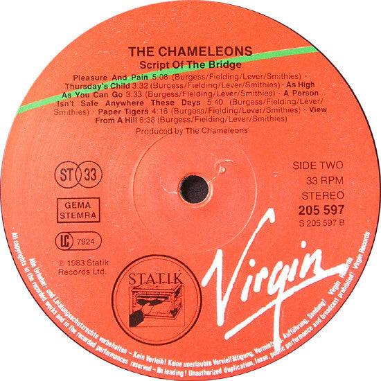 The Chameleons – Script Of The Bridge LP vinyl record, image 4 of 4