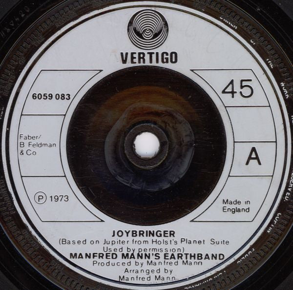 Manfred Mann's Earth Band – Joybringer 7" vinyl record, image 1 of 2