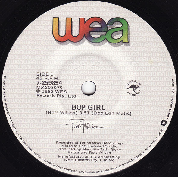 Pat Wilson – Bop Girl 7" vinyl record, image 2 of 3
