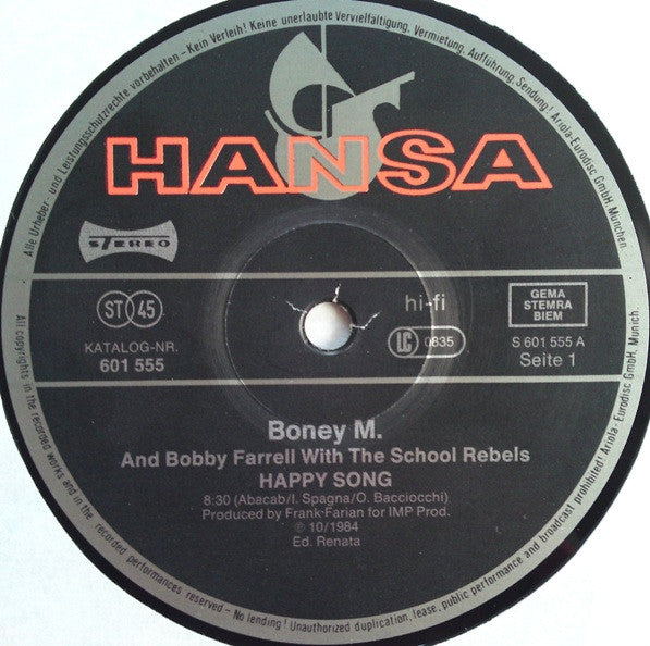 Boney M., Bobby Farrell, The School Rebels – Happy Song (Clubmix) 12" vinyl record, image 3 of 4