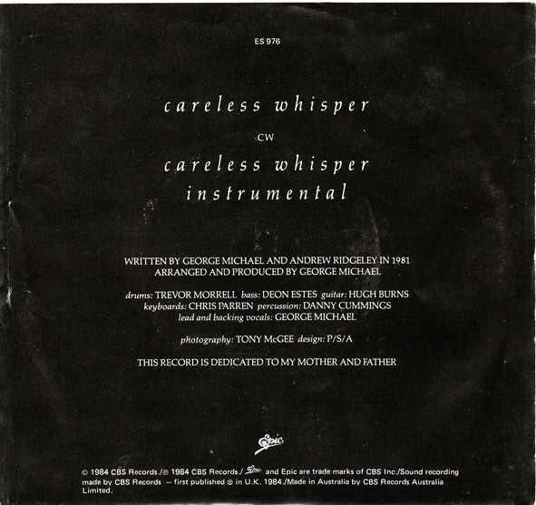 George Michael – Careless Whisper 7" vinyl record, image 2 of 8