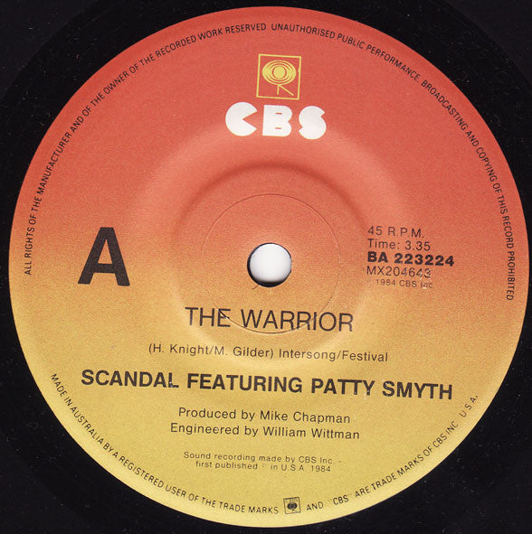 Scandal, Patty Smyth – The Warrior 7" vinyl record, image 1 of 2