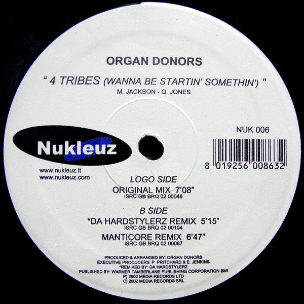 Organ Donors – 4 Tribes (Wanna Be Startin' Somethin') 12" vinyl record, image 2 of 3