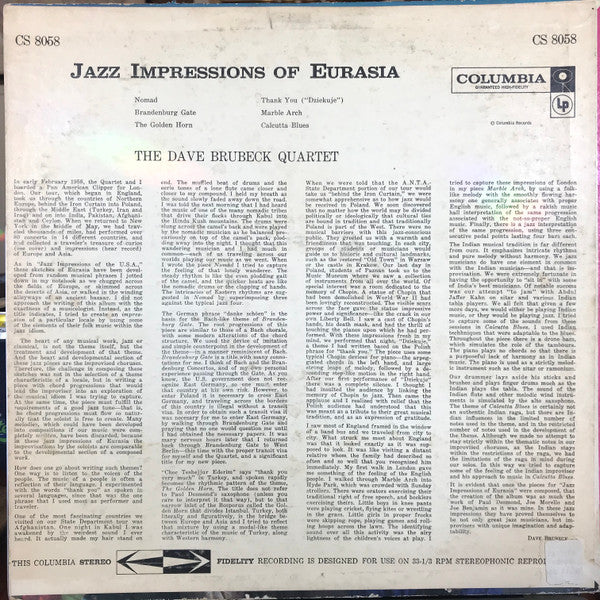 The Dave Brubeck Quartet – Jazz Impressions Of Eurasia LP vinyl record, image 2 of 4