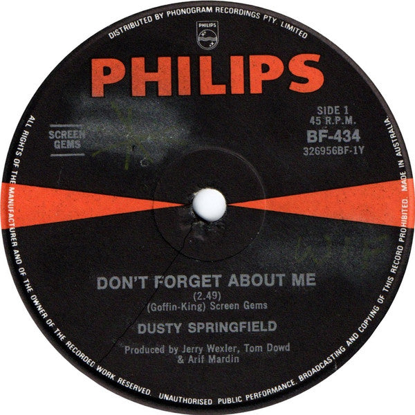 Dusty Springfield – Don't Forget About Me 7" vinyl record, image 1 of 2