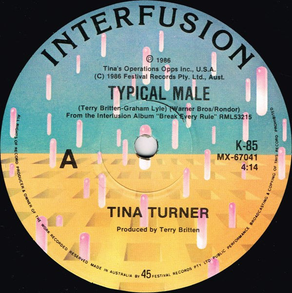 Tina Turner – Typical Male 7" vinyl record, image 3 of 4