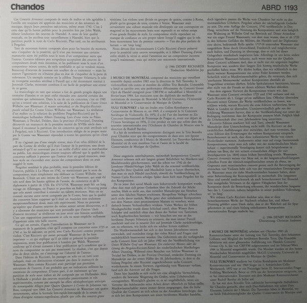 I Musici De Montréal, Yuli Turovsky – The "Pergolesi" Concerti Armonici Attributed To Unico Wilhelm Graf van Wassenaer LP vinyl record, image 3 of 4