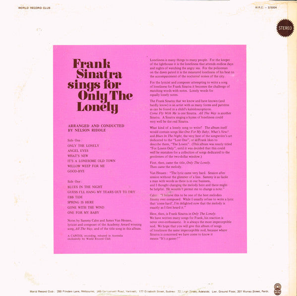Frank Sinatra – Frank Sinatra Sings For Only The Lonely LP vinyl record, image 2 of 6