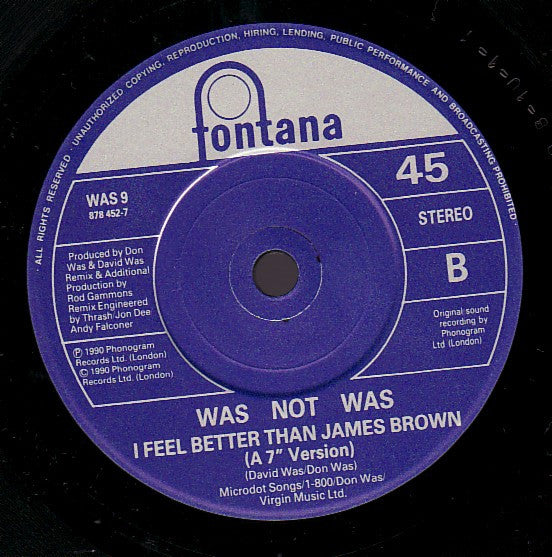 Was (Not Was) – I Feel Better Than James Brown 7" vinyl record, image 4 of 4