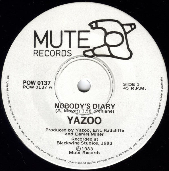 Yazoo – Nobody's Diary 7" vinyl record, image 3 of 4