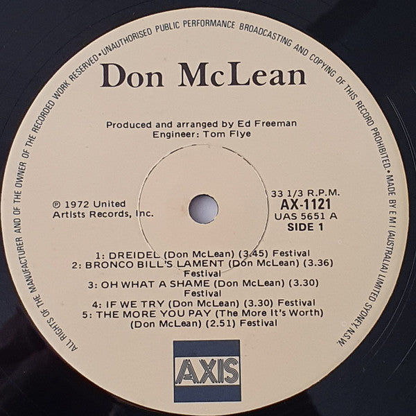 Don McLean – Don McLean LP vinyl record, image 2 of 4