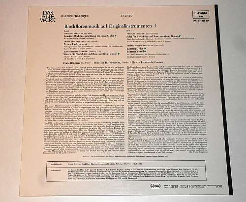 Frans Brüggen, Nikolaus Harnoncourt, Gustav Leonhardt – Blockflötenmusik Auf Originalinstrumenten = Recorder Music With Original Instruments Vol. 1 LP vinyl record, image 2 of 4