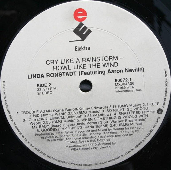 Linda Ronstadt, Aaron Neville – Cry Like A Rainstorm - Howl Like The Wind LP vinyl record, image 5 of 8
