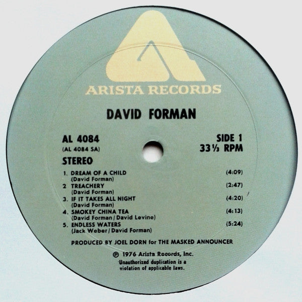 David Forman – David Forman LP vinyl record, image 3 of 6
