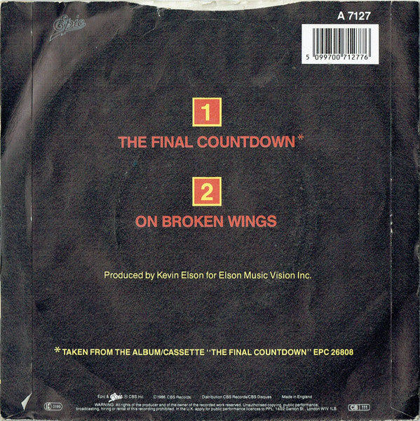 Europe – The Final Countdown b/w Broken Wings 7" vinyl record, image 2 of 4