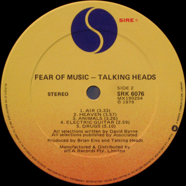 Talking Heads – Fear Of Music LP vinyl record, image 6 of 6