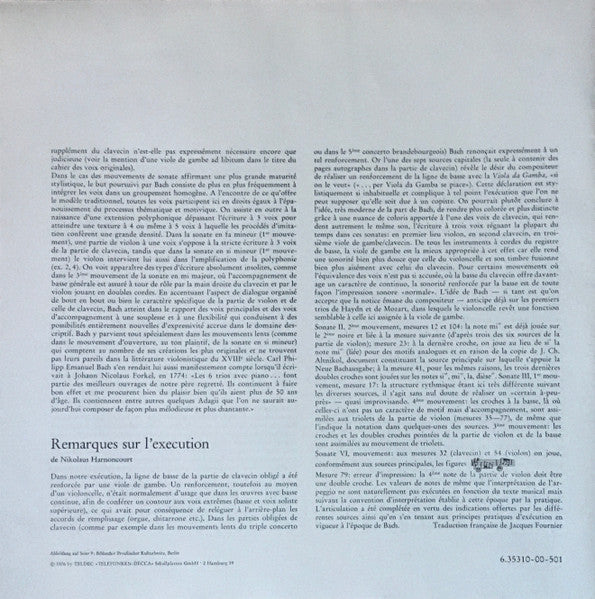 Johann Sebastian Bach, Nikolaus Harnoncourt – Kammermusik (Chamber Music · Musique De Chambre) Vol. 1: 6 Violinsonaten, BWV 1014-1019 (2xLP) LP vinyl record, image 8 of 10