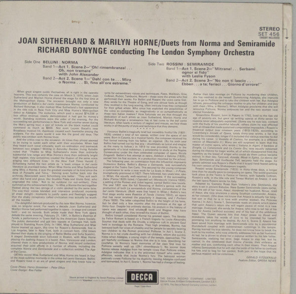 Marilyn Horne, Joan Sutherland, London Symphony Orchestra, Richard Bonynge – Duets From Semiramide, Norma LP vinyl record, image 2 of 4
