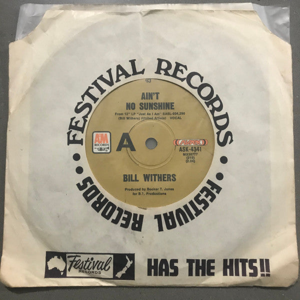 Bill Withers – Ain't No Sunshine 7" vinyl record, image 3 of 3