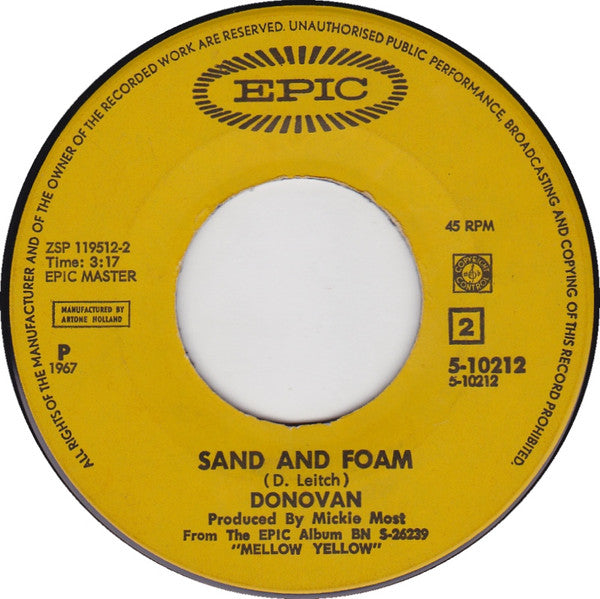Donovan – There Is A Mountain / Sand And Foam 7" vinyl record, image 4 of 4