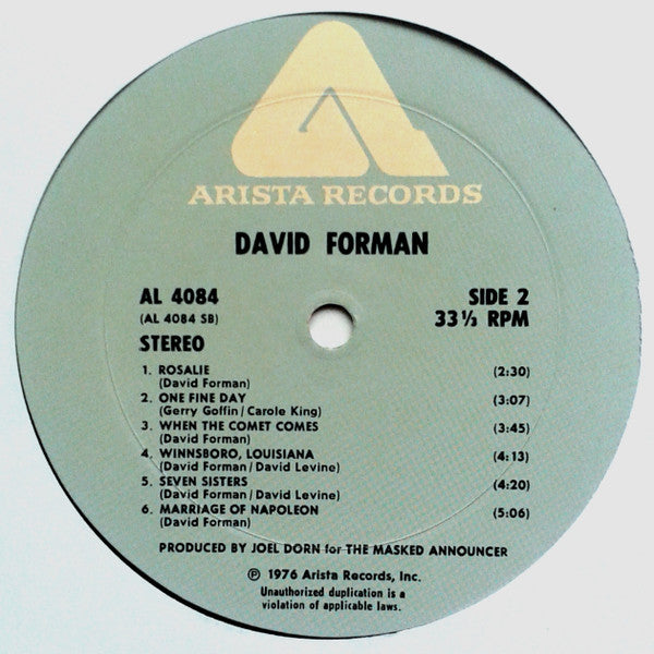 David Forman – David Forman LP vinyl record, image 4 of 6
