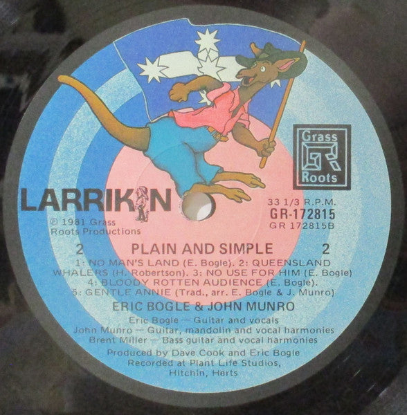 Eric Bogle, John Munro – Plain And Simple LP vinyl record, image 4 of 4