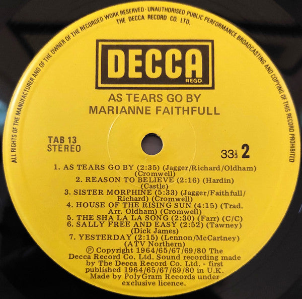 Marianne Faithfull – As Tears Go By LP vinyl record, image 4 of 4