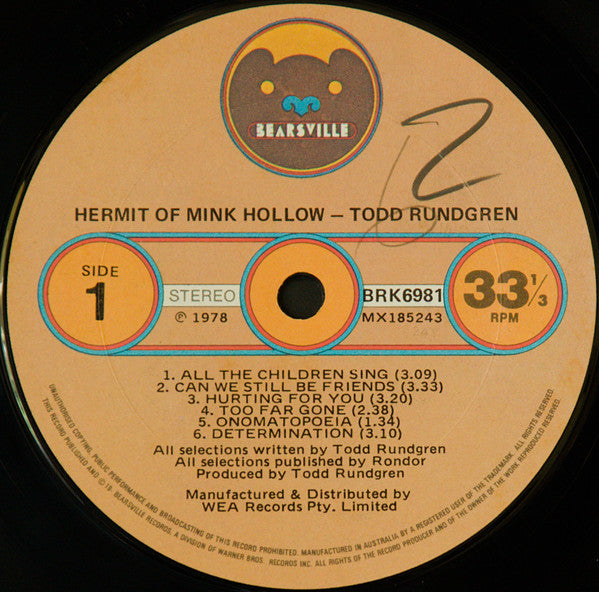 Todd Rundgren – Hermit Of Mink Hollow LP vinyl record, image 2 of 6