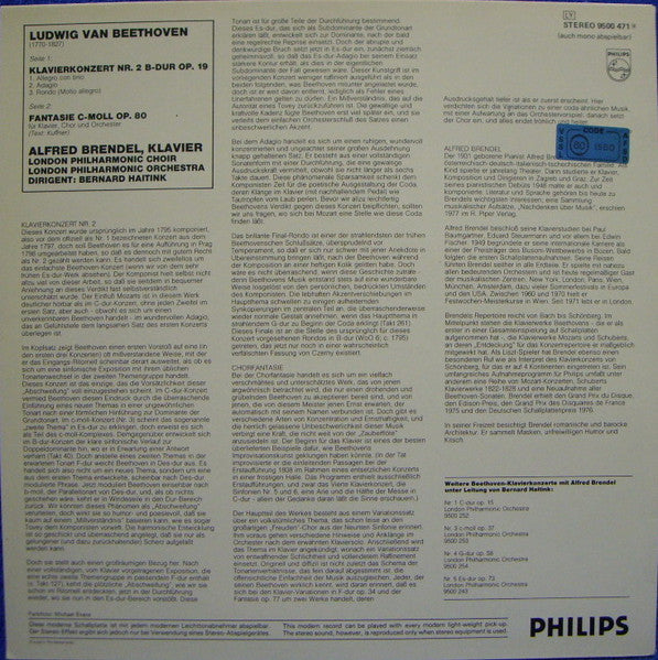 Ludwig van Beethoven, Alfred Brendel, London Philharmonic Orchestra, London Philharmonic Choir, Bernard Haitink – Klavierkonzert Nr. 2 & Chorfantasie Op. 80 LP vinyl record, image 2 of 4