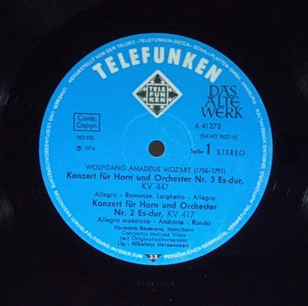Wolfgang Amadeus Mozart, Hermann Baumann, Concentus Musicus Wien – Die 4 Hornkonzerte (Horn Concertos · Concertos Pour Cor) LP vinyl record, image 3 of 4