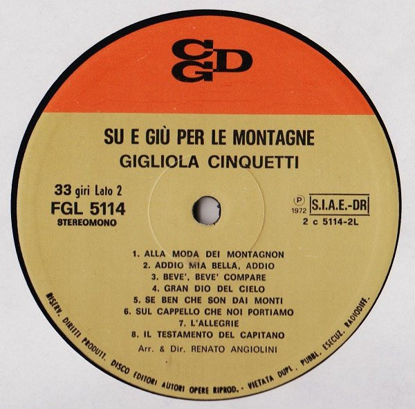 Gigliola Cinquetti – Su E Giù Per Le Montagne LP vinyl record, image 4 of 6