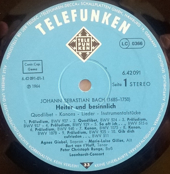 Johann Sebastian Bach, Leonhardt-Consort – Heiter Und Besinnlich: Quodlibet - Kanons - Lieder - Instrumentalstücke LP vinyl record, image 4 of 6